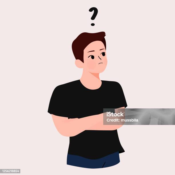 Cartoon Thinking Man With Question Mark Vector Illustration Male Is  Confusing Portrait Of Thoughtful Boy Smart