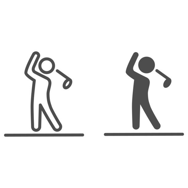 golfista silueta linie a plná ikona, golfový koncept, muž houpající golfová značka na bílém pozadí, ikona golfisty ve stylu obrysu pro mobilní koncept a webový design. vektorová grafika. - golfech stock ilustrace