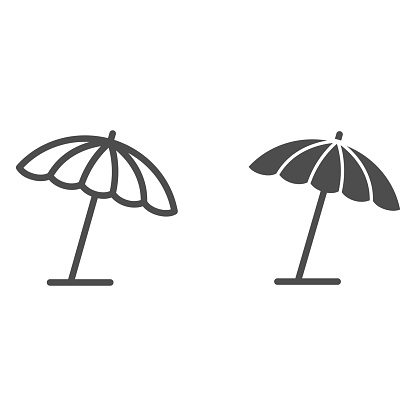 Beach umbrella line and solid icon, summer concept, parasol sign on white background, sun umbrella icon in outline style for mobile concept and web design. Vector graphics