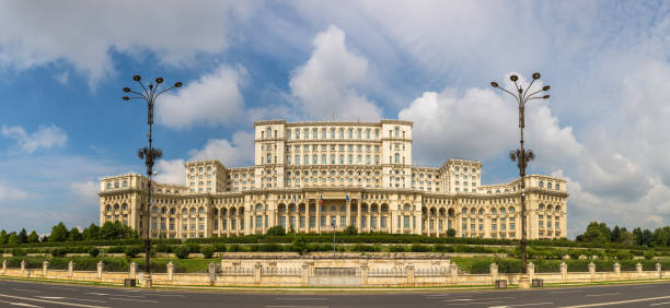 Parliament in Bucharest, Romania Panorama of Parliament in Bucharest, Romania in a beautiful summer day parliament palace in bucharest romania the largest building in europe stock pictures, royalty-free photos & images