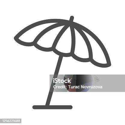 istock Beach umbrella line icon, summer concept, parasol sign on white background, sun umbrella icon in outline style for mobile concept and web design. Vector graphics. 1256221688