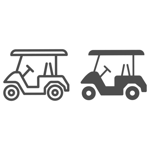 Golf car line and solid icon, equipment and sport concept, electric golf car sign on white background, golf cart icon in outline style for mobile concept and web design. Vector graphics. Golf car line and solid icon, equipment and sport concept, electric golf car sign on white background, golf cart icon in outline style for mobile concept and web design. Vector graphics golf symbols stock illustrations