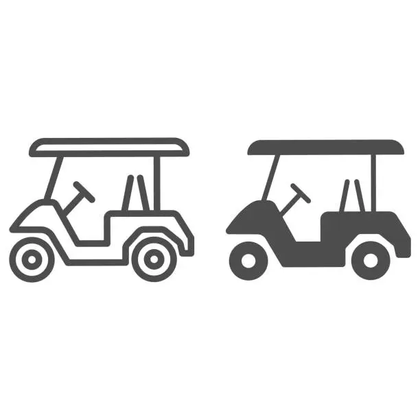 Vector illustration of Golf car line and solid icon, equipment and sport concept, electric golf car sign on white background, golf cart icon in outline style for mobile concept and web design. Vector graphics.