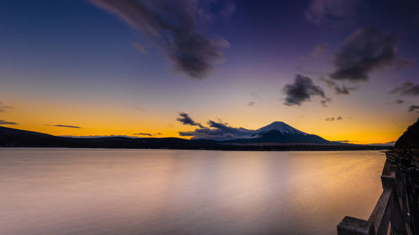 istock Beautiful sunset with mt. Fuji from lake Yamanaka 1256225610