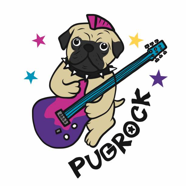 istock Pugrock , Pug play electronic guitar cartoon vector illustration 1256227098