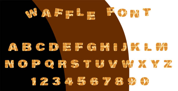 istock Font BAKED WAFFLES. Cute waffle letters for a decorating a cafe or sweets shop menu. Cards for children parties, Valentine Day. Vector 1256228750