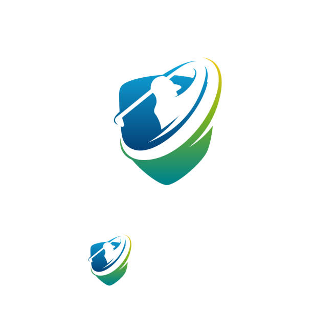 moderne golf sport logo designs konzept vektor, gold club logo mit schild - golf golf course swinging isolated stock-grafiken, -clipart, -cartoons und -symbole