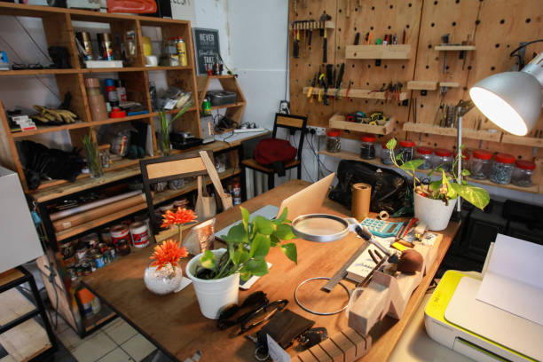 istock Small Business - Small Office in a Wood Making Workshop 1256231999