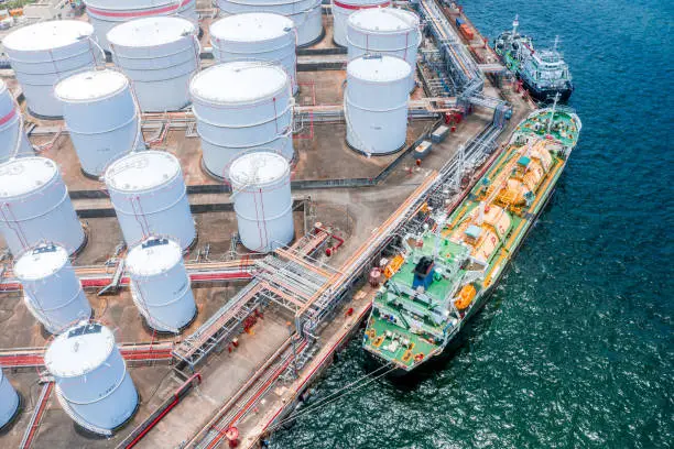 Photo of Aerial view of oil storage tank and pipeline steel