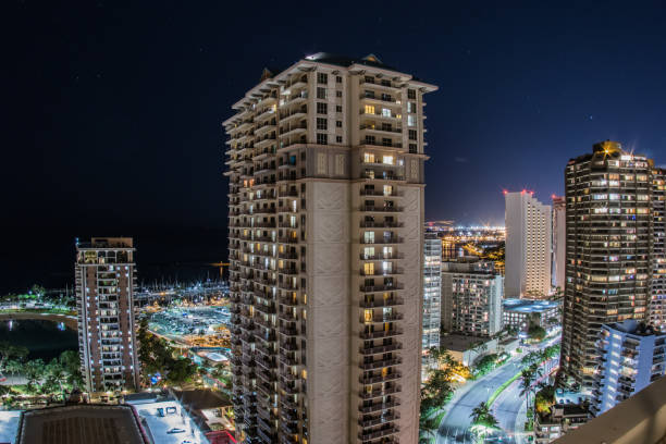istock Night cityscape around Waikiki 1256237589