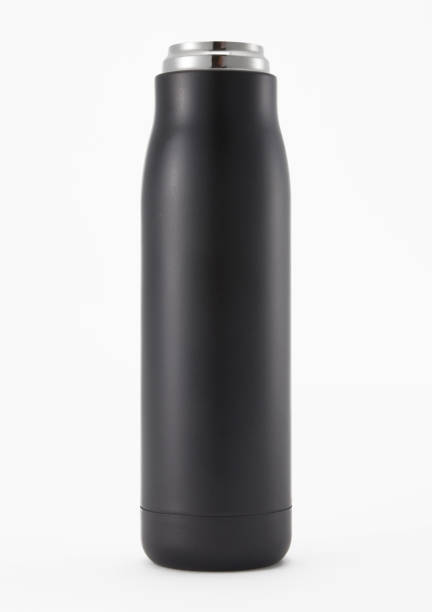 istock Full length black waterbottle. Isolated on white background. 1256240380