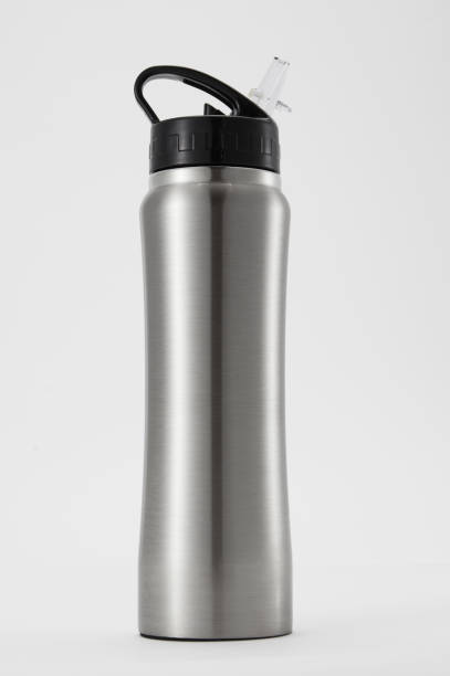 istock Full length grey aluminium waterbottle. Isolated on white background. 1256240384