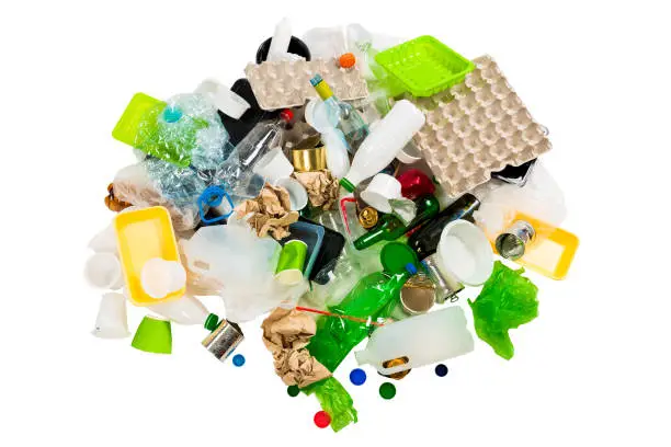 rubbish prepared for recycling isoalted on white background