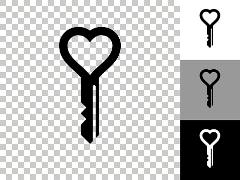 Love Keys Icon on Checkerboard Transparent Background. This 100% royalty free vector illustration is featuring the icon on a checkerboard pattern transparent background. There are 3 additional color variations on the right..