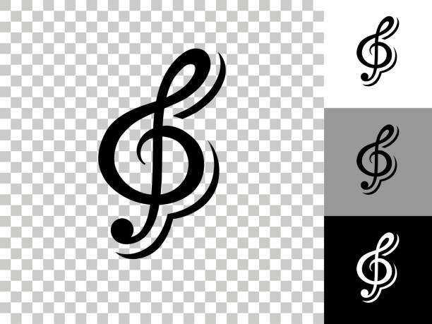 ilustraciones, imágenes clip art, dibujos animados e iconos de stock de icono de música en el fondo transparente del tablero de ajedrez - treble clef