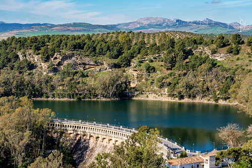 Beautiful view of the lake Embalse del Guadalhorce, Ardales Reservoir in province Malaga, Andalusia, Spain