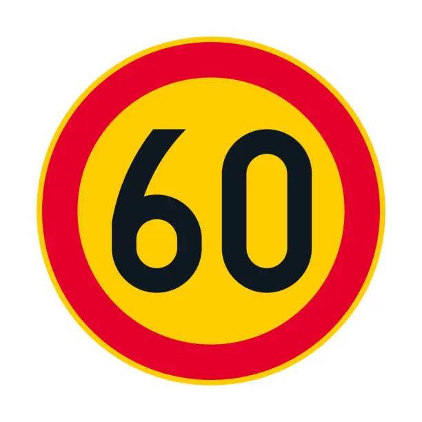 Vector illustration of Speed limit 60 km/h icon sign. Traffic sign logo symbol. Vector illustration image. Isolated on white background.