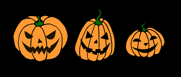 Simple Smiling Halloween Pumpkin Isolated On Black Background Jack Lantern  Vector Hand Drawn Illustration In Cartoon Style Stock Illustration -  Download Image Now - iStock
