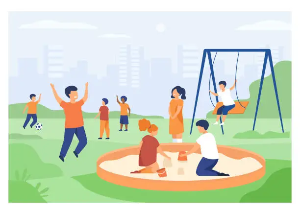 Vector illustration of Children on playground concept