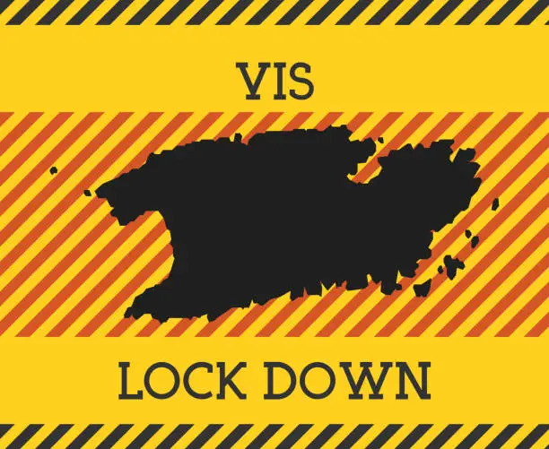 Vector illustration of Vis Lock Down Sign. Yellow island pandemic danger icon.