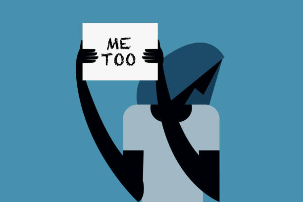 bildbanksillustrationer, clip art samt tecknat material och ikoner med illustration av en kvinna som håller en "me too" plakat - me too