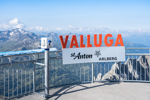 Viewpoint on platform at Valluga on the top of mountains at Sunny Day, St.Anton, Austria