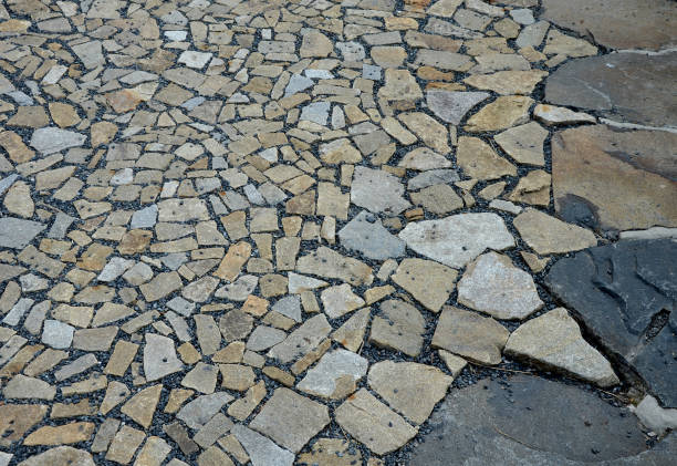 istock natural paving of gneiss and granite irregular stones folded into a beautiful pattern where larger stones are surrounded by smaller ones of gray and brown 1256259119