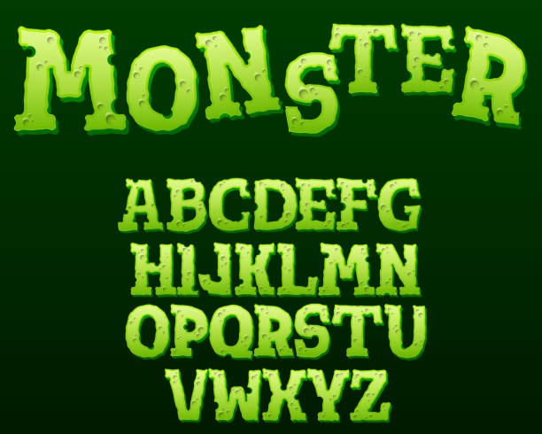 Green monster text effect on black background. Cartoon style alphabet with shadow. Vector illustration Green monster text effect on black background. Cartoon style alphabet with shadow. Vector illustration blood typing stock illustrations