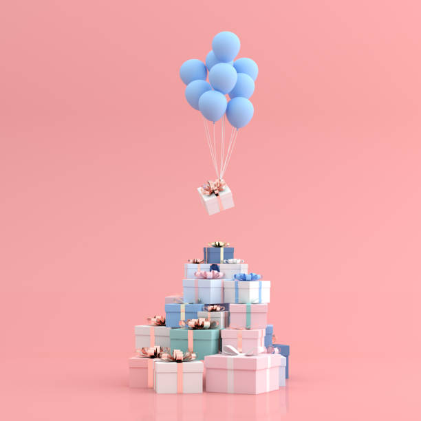 istock Mock up of gift box and balloons in minimal style. 3D rendering. 1256262039