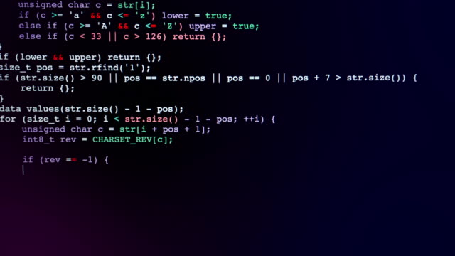 Hacker code running down a computer black screen terminal.
