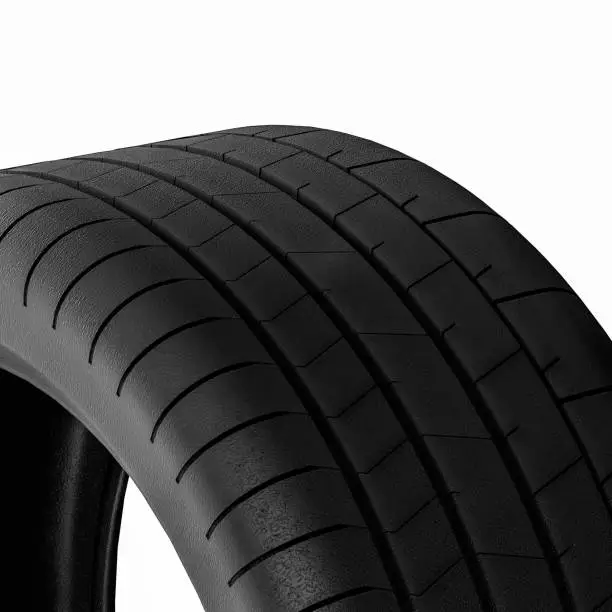Pile of tires on white background. Automotive Components. New performance car tire.
