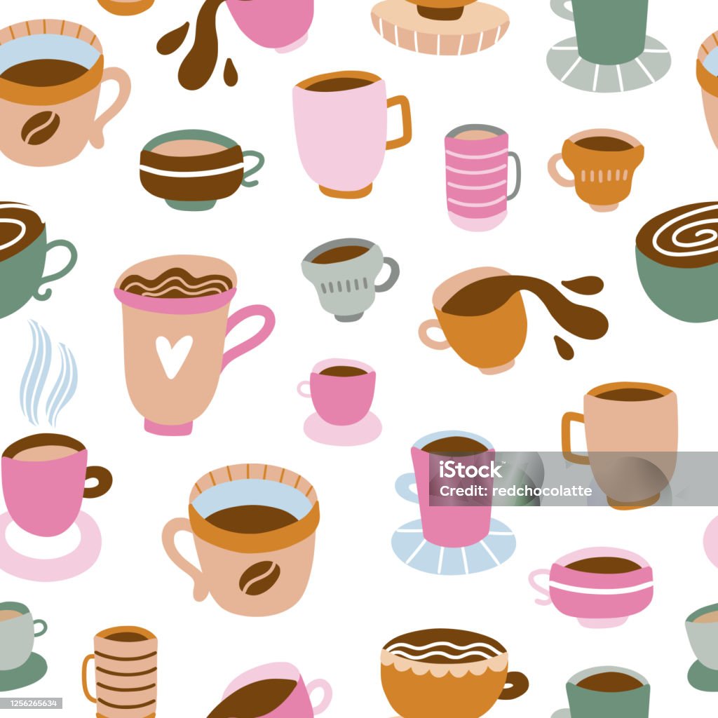Coffee Cups Seamless Pattern Vector Coffee Background Cute Cups