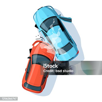 istock Car crash semi flat RGB color vector illustration 1256266747