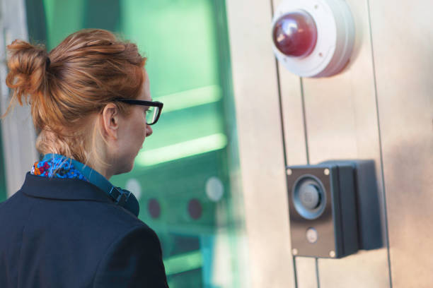 istock Office building entrance with security 1256266911