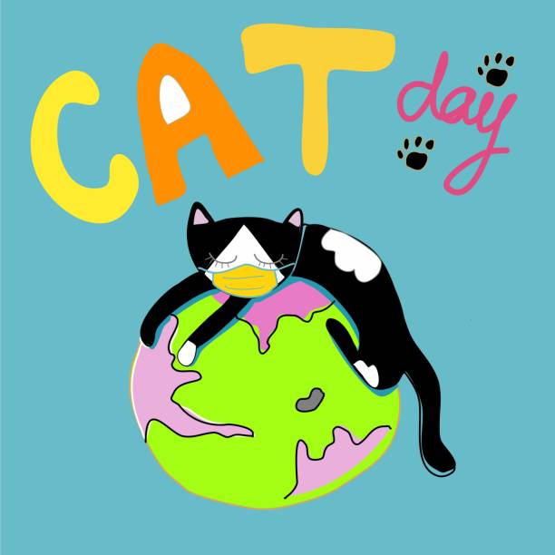 istock happy cat day in covid-19 hand drawn cartoon vector 1256274250