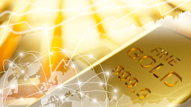 istock Gold bar stock market with graph and chart 3D Render 1256275371