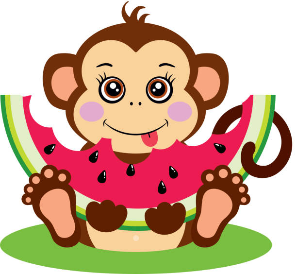 Ilustración de Mono Lindo Sentado Comiendo Una Rebanada De Sandía y más  Vectores Libres de Derechos de Comer - Comer, Mono - Primate, Simio - iStock