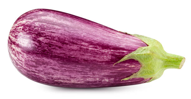 istock Striped purple eggplant (aubergine) isolated on white 1256276467