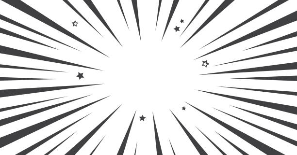 ilustraciones, imágenes clip art, dibujos animados e iconos de stock de blanco y negro arte pop abstracto fondo de semitonos con rayos de sol, estrellas, espacio para su texto. vector - sound effect