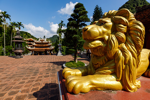 Huong Son, My Duc, Hanoi - November 24, 2019: Lion Statue of the Perfume Pagoda at Hanoi in Vietnam