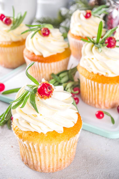 istock Christmas Cupcakes with cranberry 1256280716