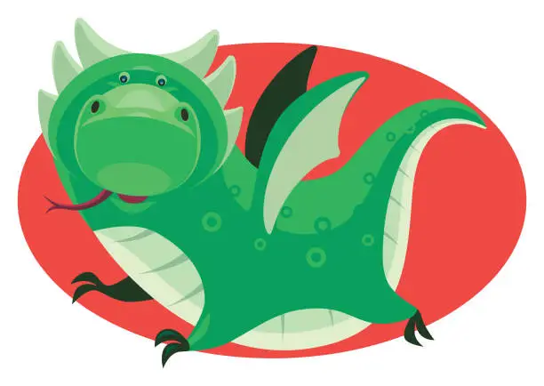 Vector illustration of funny winged dragon character