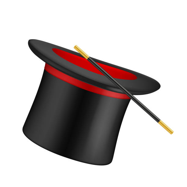 istock Realistic top hat. Magician symbols top hat and magical wand vector illustration 1256286324