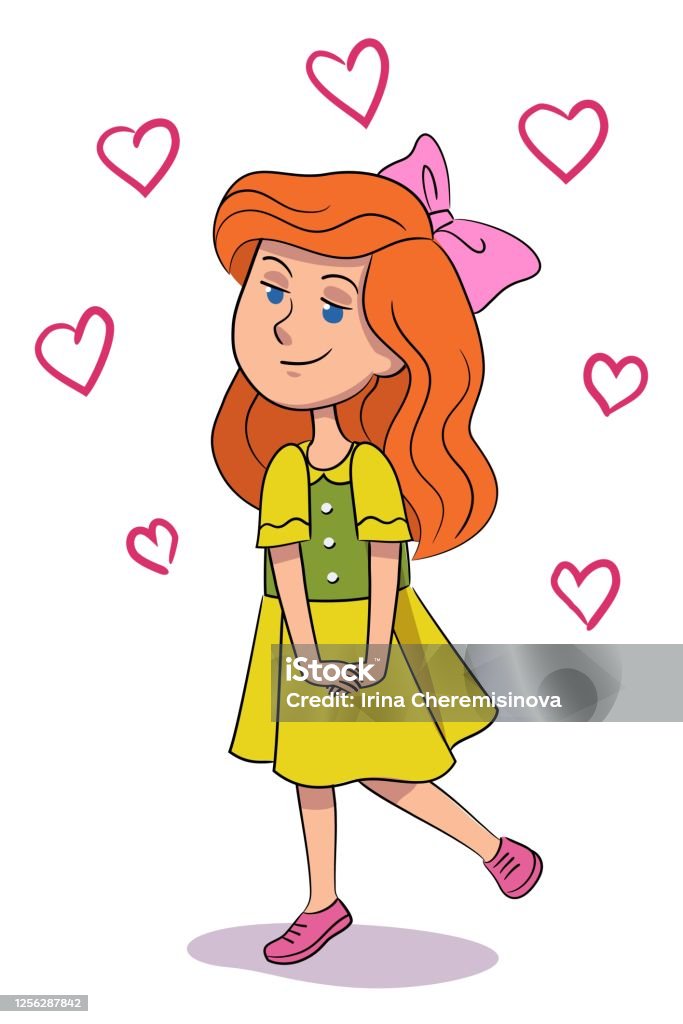 Cute Girl In Love And Dreamy Hearts Signs Fly Around Stock Illustration -  Download Image Now - iStock