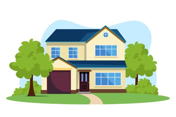 bildbanksillustrationer, clip art samt tecknat material och ikoner med modern front av huset vektor illustration - fram eller baksida