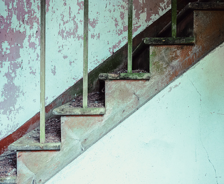 Old unfinished building interior and stair case