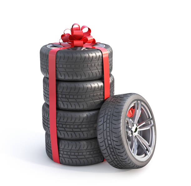 istock Stack of wheels in the gift label isolation on a white background. 3d illustration 1256292289