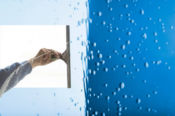 The window cleaner cleans the office windows
