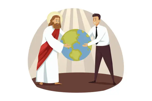 Vector illustration of Religion, christianity, business, support, success concept