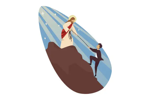 Vector illustration of Teamwork, goal achievement, success, religion, christianity, support, business concept